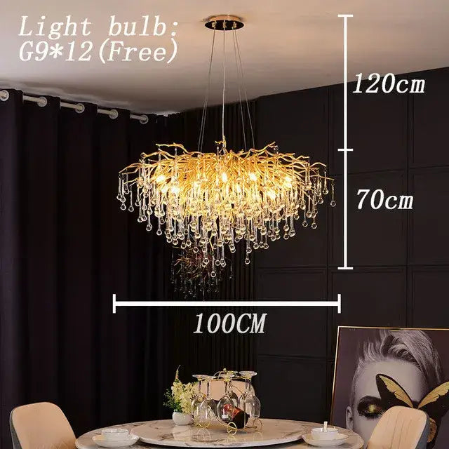 Modern golden branch crystal chandelier living room luxury lighting