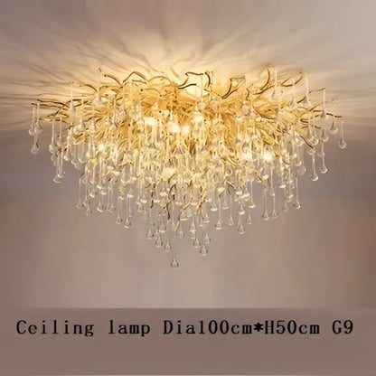 Modern golden branch crystal chandelier living room luxury lighting