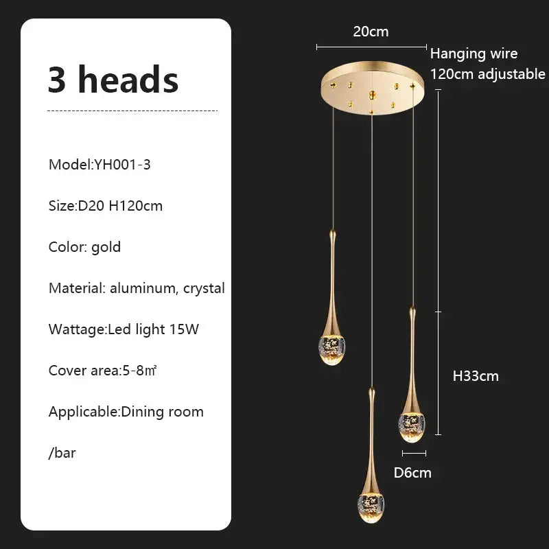 Modern teardrop glass crystal chandelier living room light