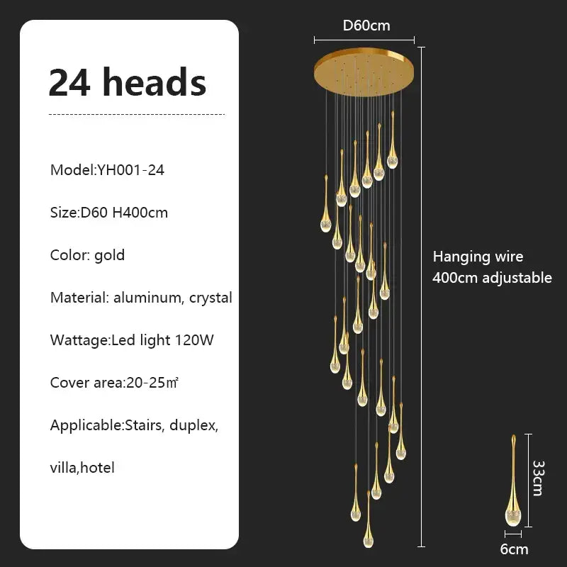 Modern teardrop glass crystal chandelier living room light