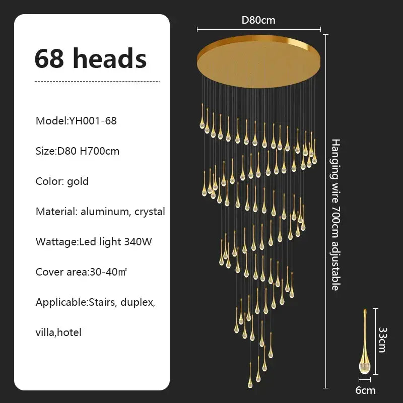 Modern teardrop glass crystal chandelier living room light