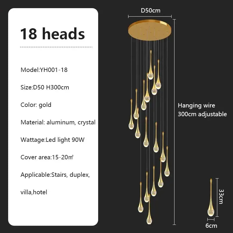 Modern teardrop glass crystal chandelier living room light