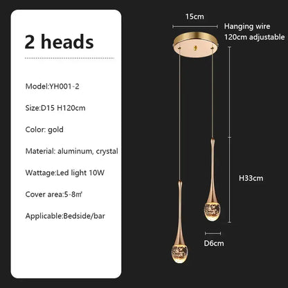Modern teardrop glass crystal chandelier living room light