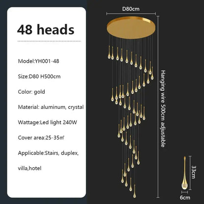 Modern teardrop glass crystal chandelier living room light