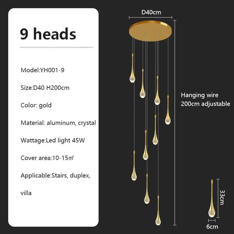 Modern teardrop glass crystal chandelier living room light