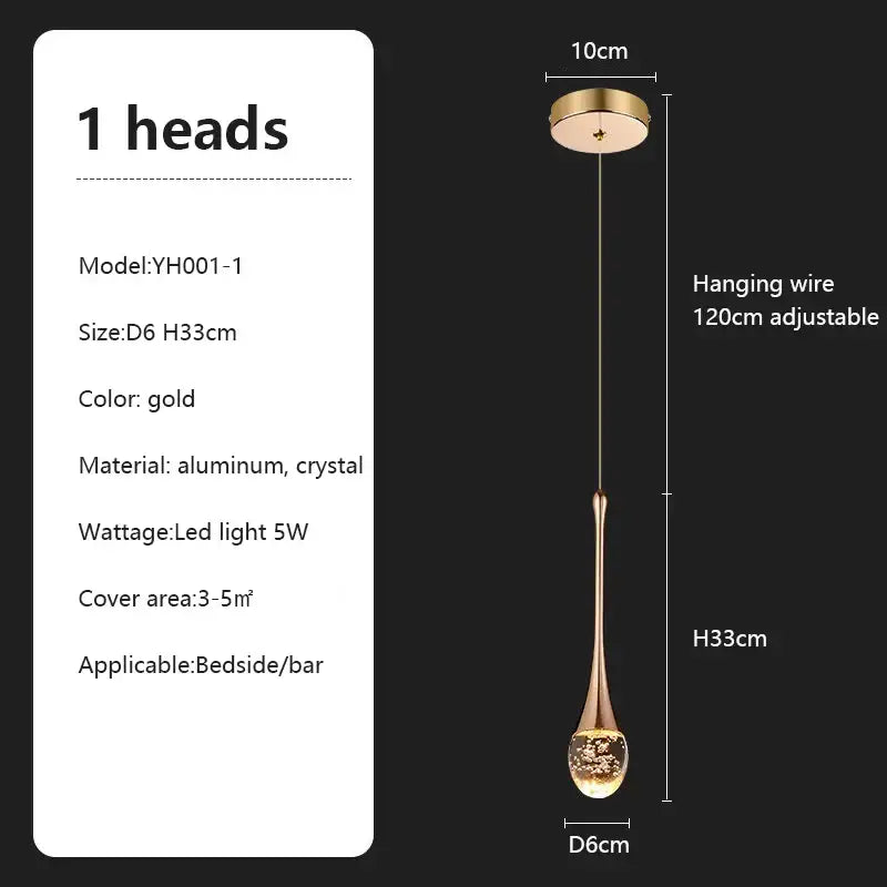 Modern teardrop glass crystal chandelier living room light
