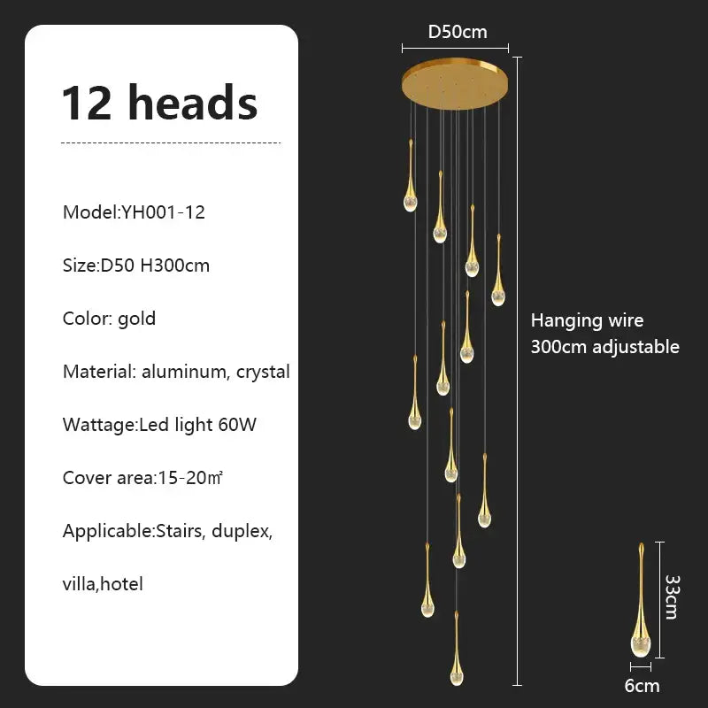 Modern teardrop glass crystal chandelier living room light
