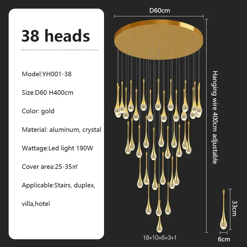 Modern teardrop glass crystal chandelier living room light