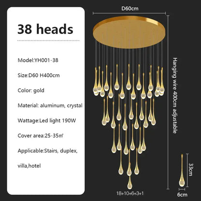 Modern teardrop glass crystal chandelier living room light