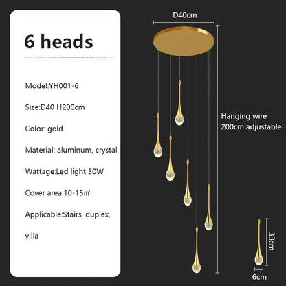 Modern teardrop glass crystal chandelier living room light