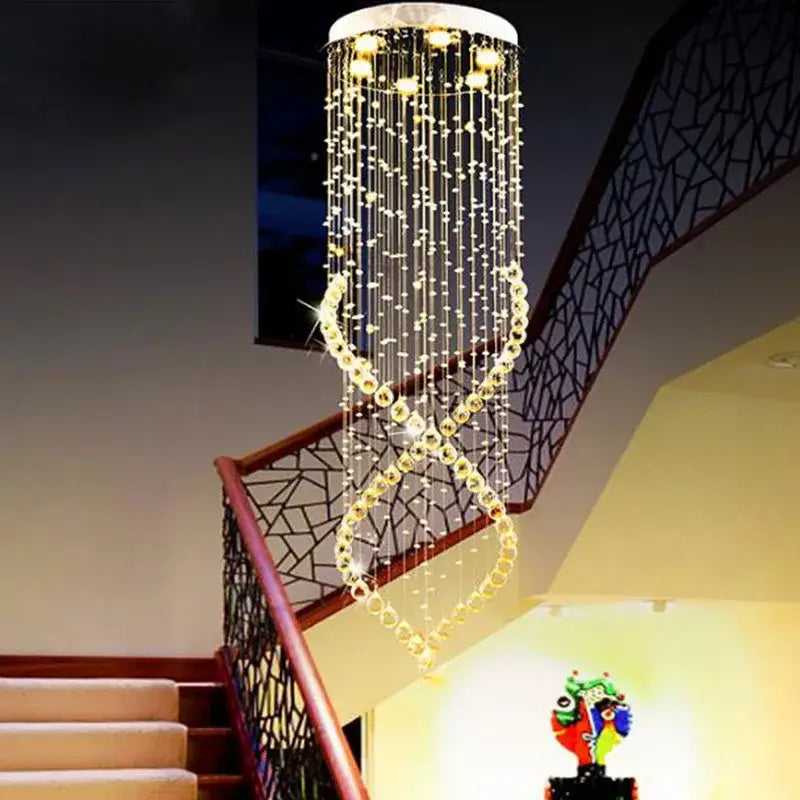 Modern cascading crystal chandelier for villa hallway
