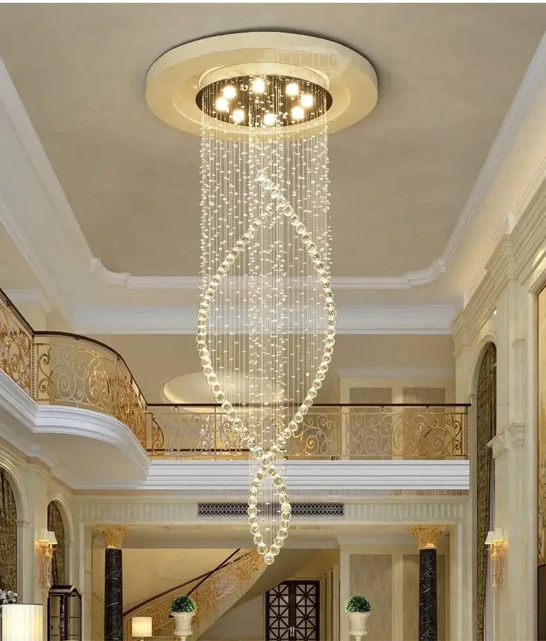 Modern cascading crystal chandelier for villa hallway