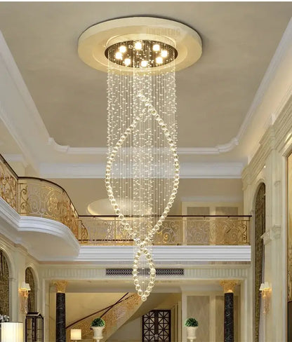 Modern cascading crystal chandelier for villa hallway