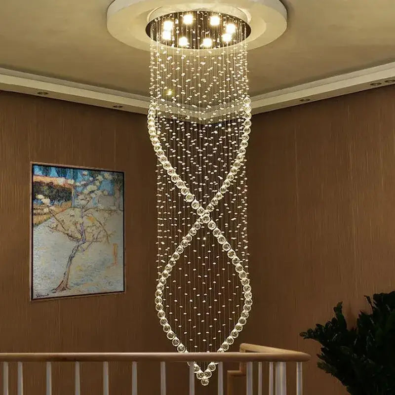 Modern cascading crystal chandelier for villa hallway