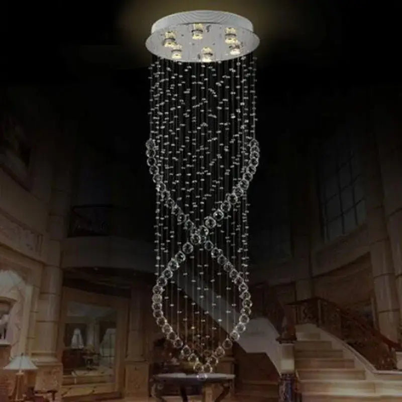 Modern cascading crystal chandelier for villa hallway