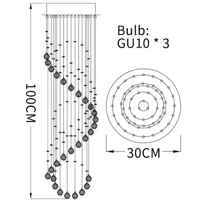 Modern spiral gold crystal chandelier living room light