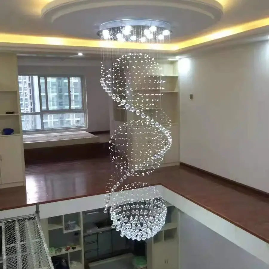Modern spiral gold crystal chandelier living room light