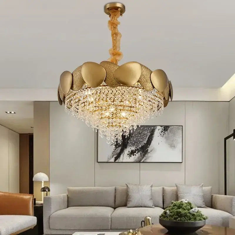 Modern gold crystal chandelier petal led living room pendant light
