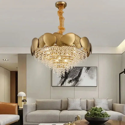 Modern gold crystal chandelier petal led living room pendant light