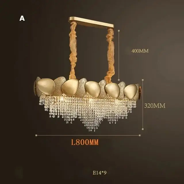 Modern gold crystal chandelier petal led living room pendant light