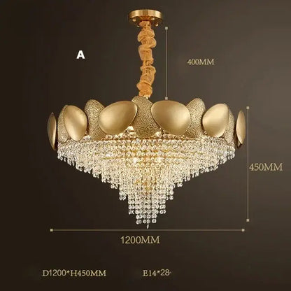 Modern gold crystal chandelier petal led living room pendant light