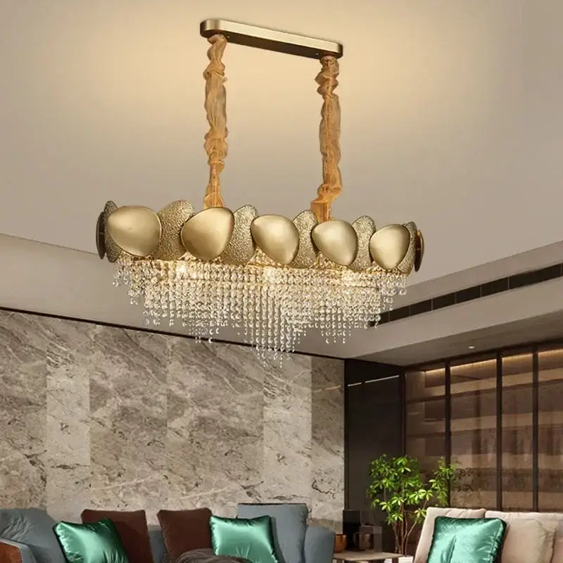 Modern gold crystal chandelier petal led living room pendant light