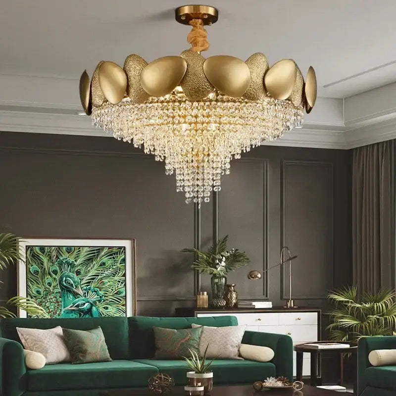 Modern gold crystal chandelier petal led living room pendant light