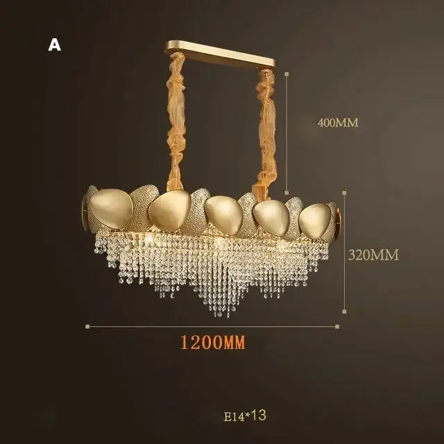 Modern gold crystal chandelier petal led living room pendant light