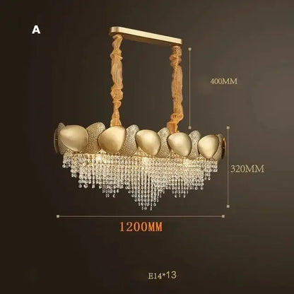Modern gold crystal chandelier petal led living room pendant light