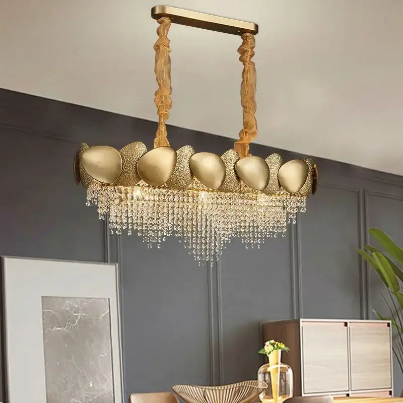 Modern gold crystal chandelier petal led living room pendant light