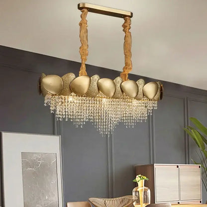 Modern gold crystal chandelier petal led living room pendant light