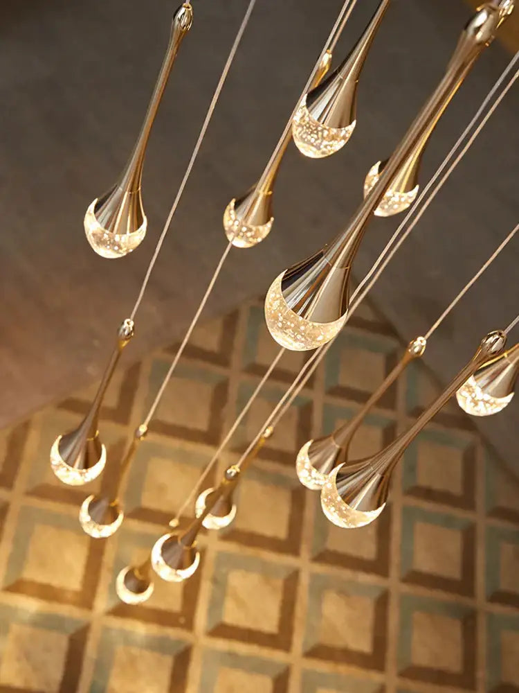 Modern led water droplet glass chandelier staircase light
