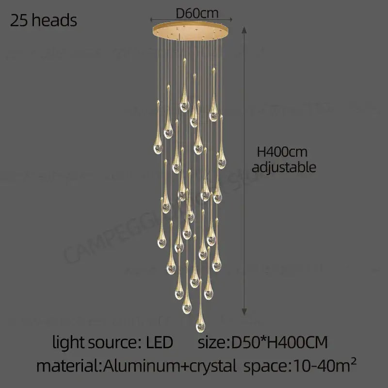 Modern led water droplet glass chandelier staircase light