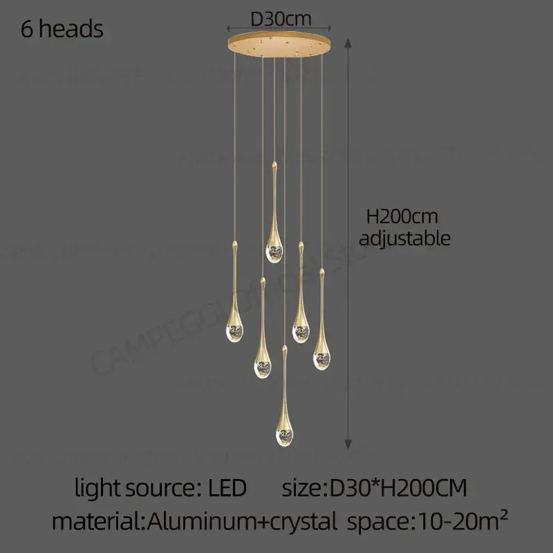 Modern led water droplet glass chandelier staircase light