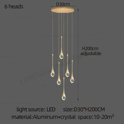 Modern led water droplet glass chandelier staircase light