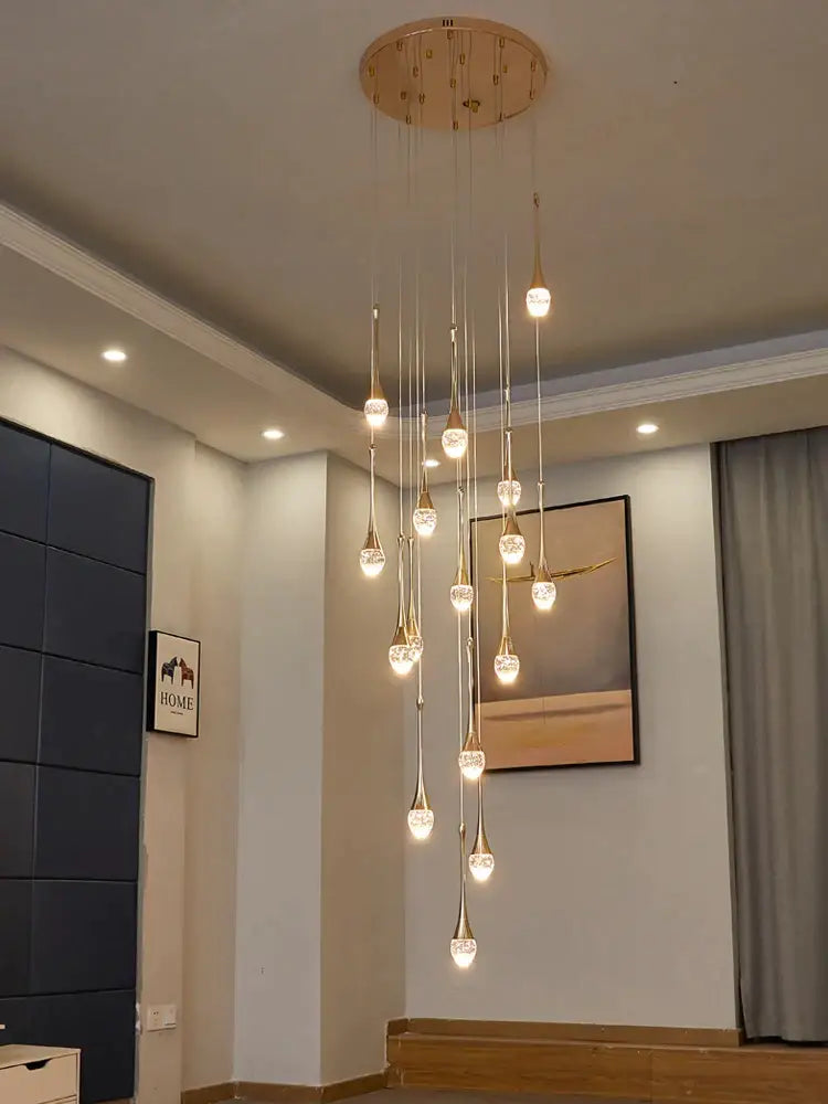 Modern led water droplet glass chandelier staircase light
