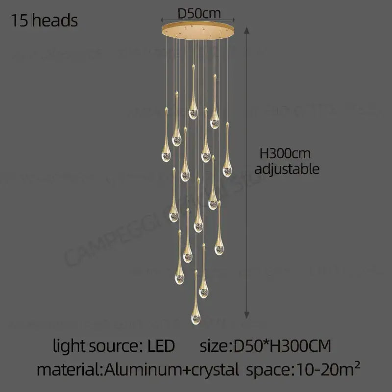 Modern led water droplet glass chandelier staircase light