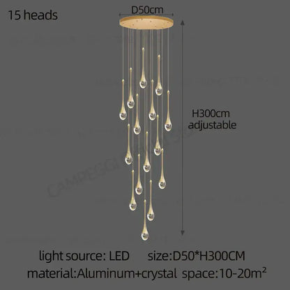 Modern led water droplet glass chandelier staircase light