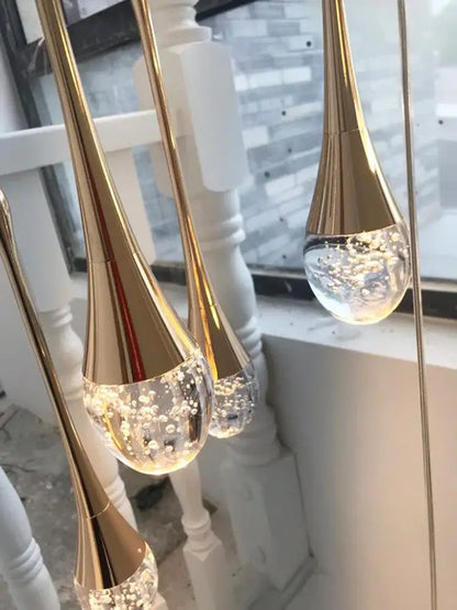 Modern led water droplet glass chandelier staircase light