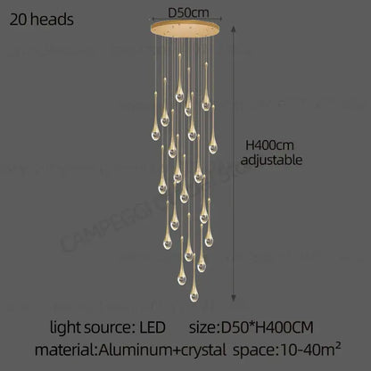 Modern led water droplet glass chandelier staircase light