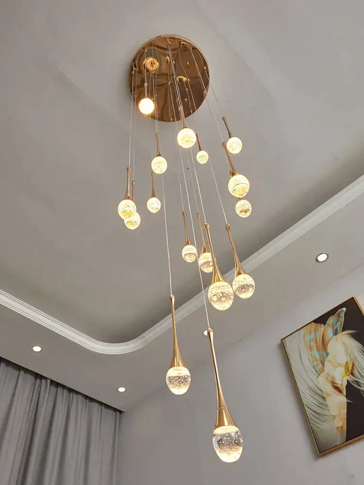 Modern led water droplet glass chandelier staircase light