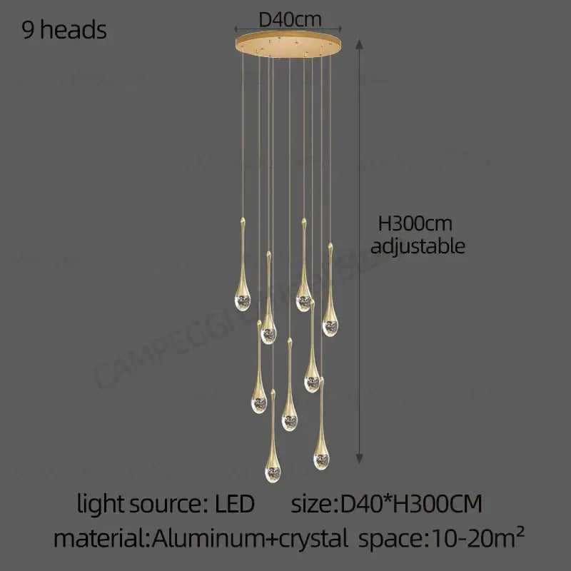 Modern led water droplet glass chandelier staircase light