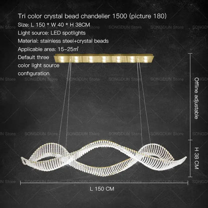Modern wave silver crystal chandelier dining room light luxury