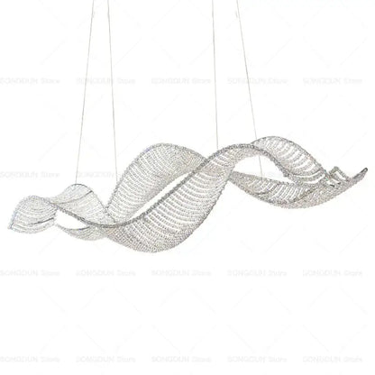 Modern wave silver crystal chandelier dining room light luxury