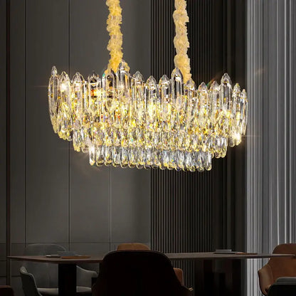 Modern tiered faceted crystal chandelier for dining room