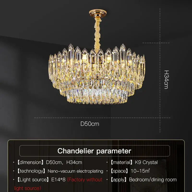 Modern tiered faceted crystal chandelier for dining room