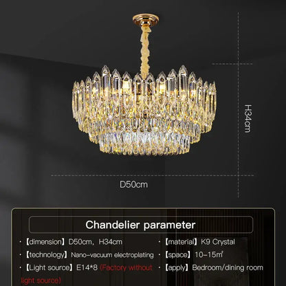 Modern tiered faceted crystal chandelier for dining room
