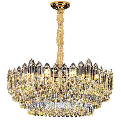 Modern tiered faceted crystal chandelier for dining room