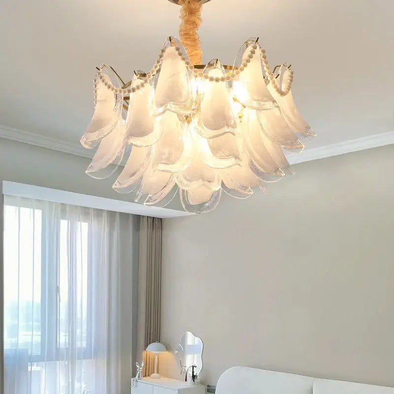 Modern pearl white glass crystal chandelier for bedroom