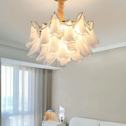 Modern pearl white glass crystal chandelier for bedroom